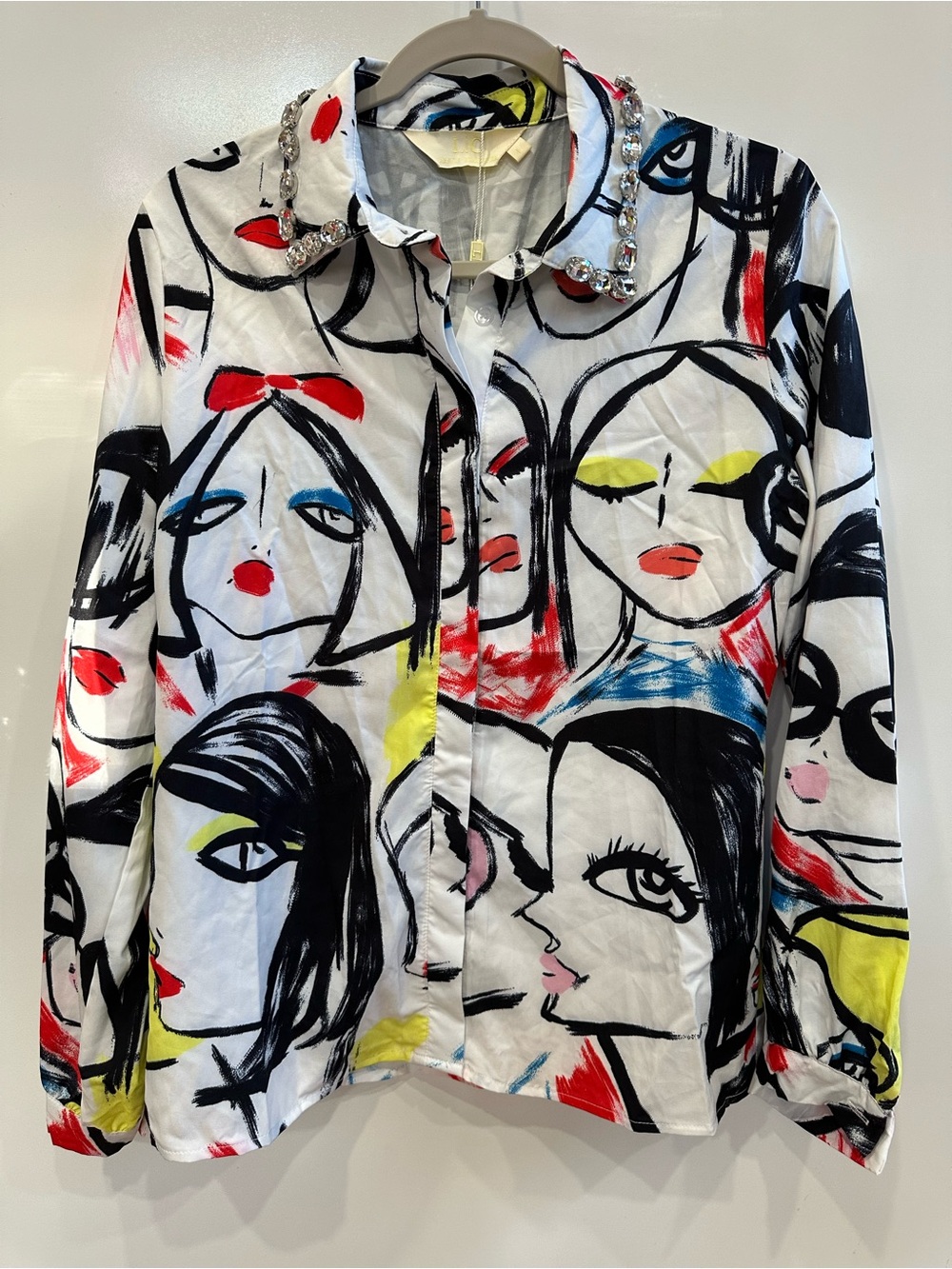 Artistic Face-Print Button-Front Blazer Jacket - White Multi